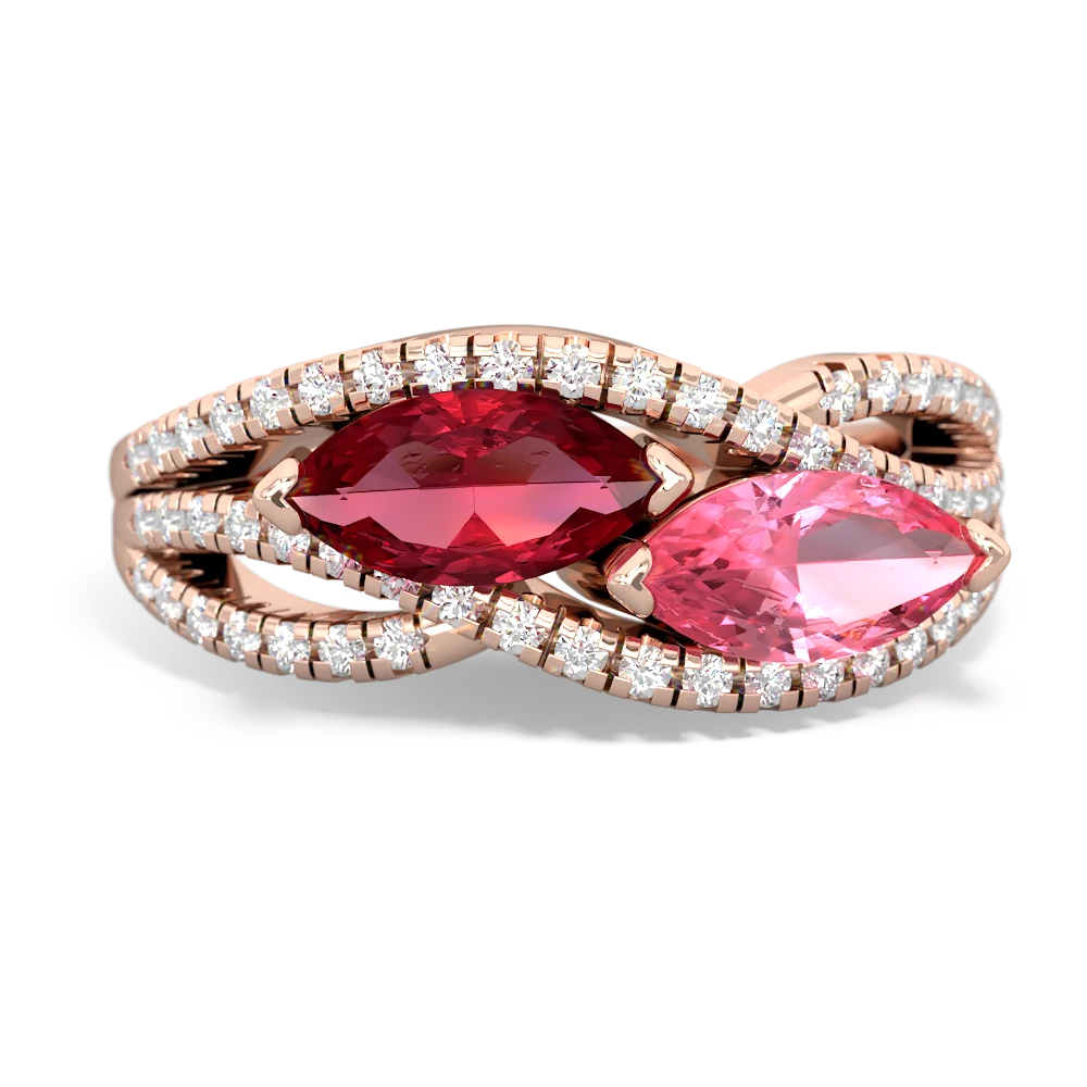 Lab Ruby Diamond Rivers 14K Rose Gold ring R3070