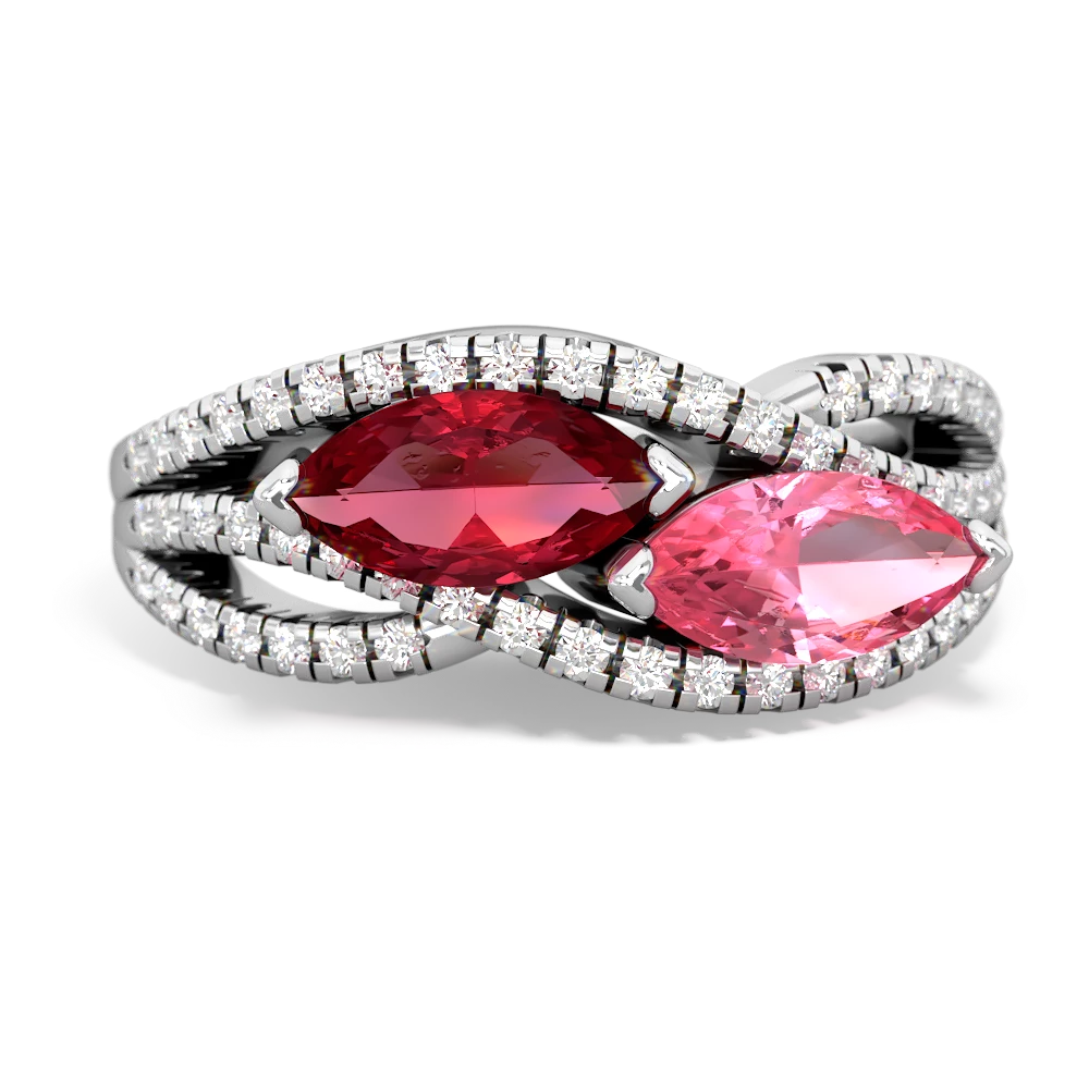 Lab Ruby Diamond Rivers 14K White Gold ring R3070