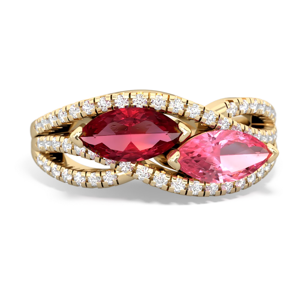 Lab Ruby Diamond Rivers 14K Yellow Gold ring R3070