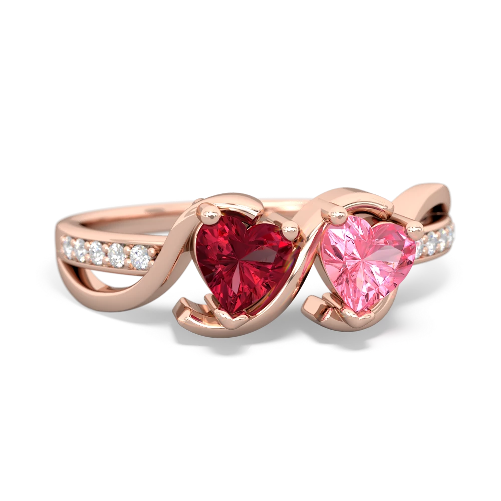 Lab Ruby Side By Side 14K Rose Gold ring R3090