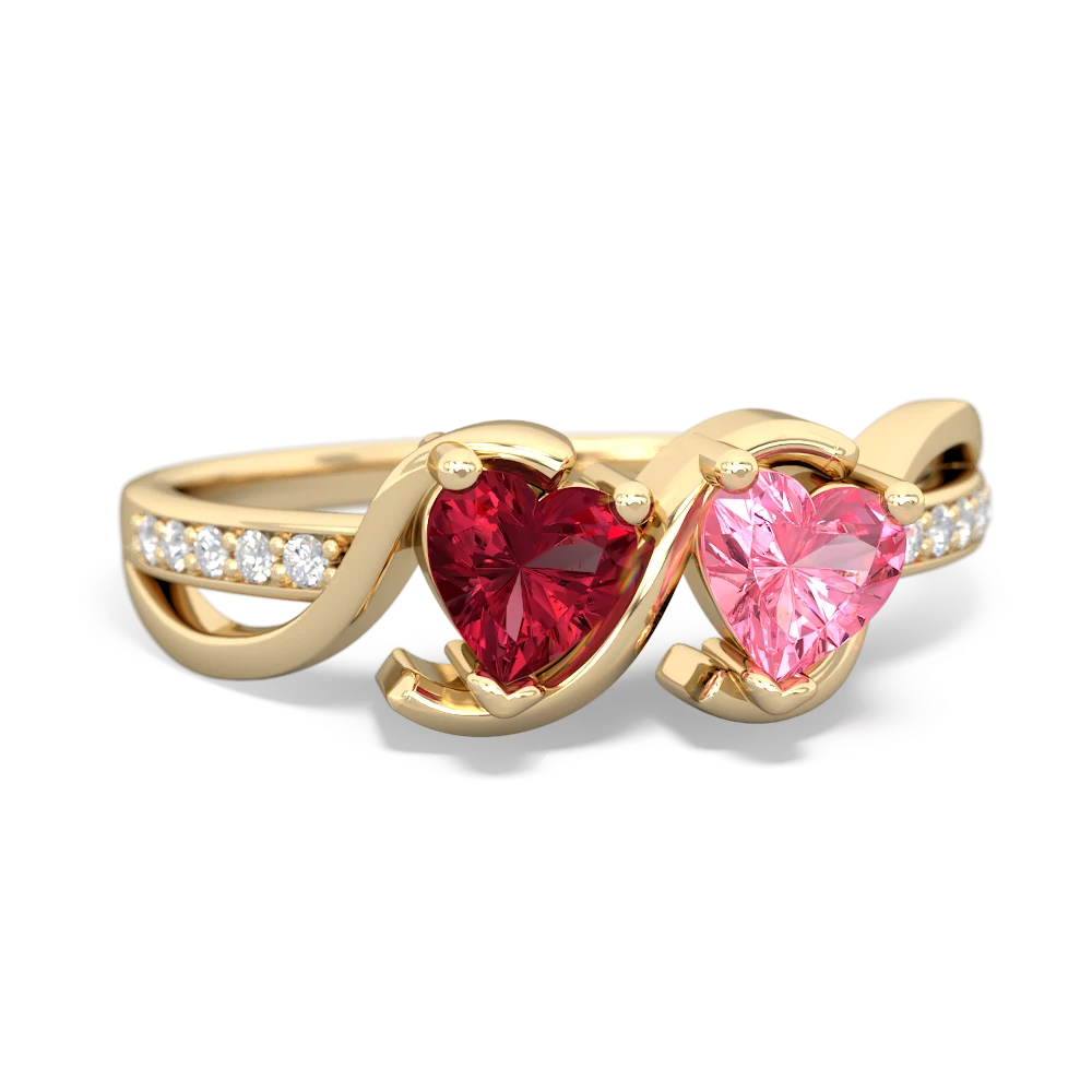 Lab Ruby Side By Side 14K Yellow Gold ring R3090