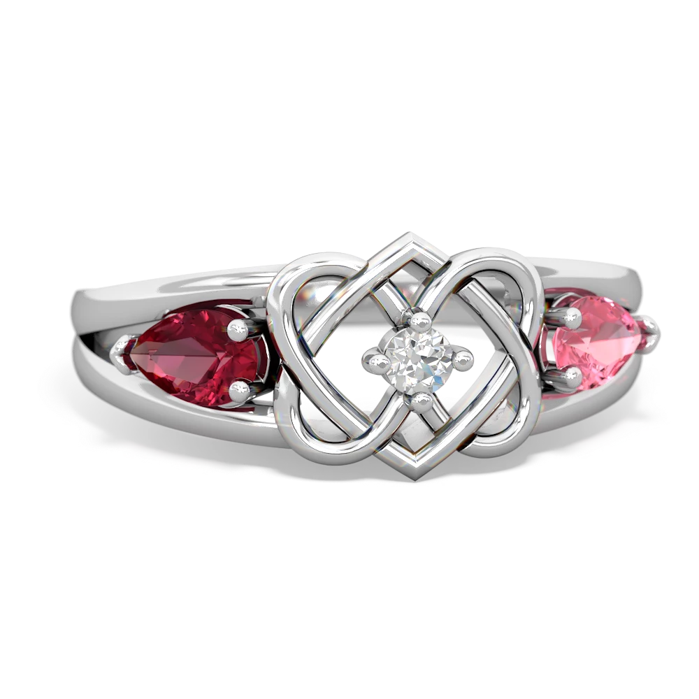 Lab Ruby Hearts Intertwined 14K White Gold ring R5880