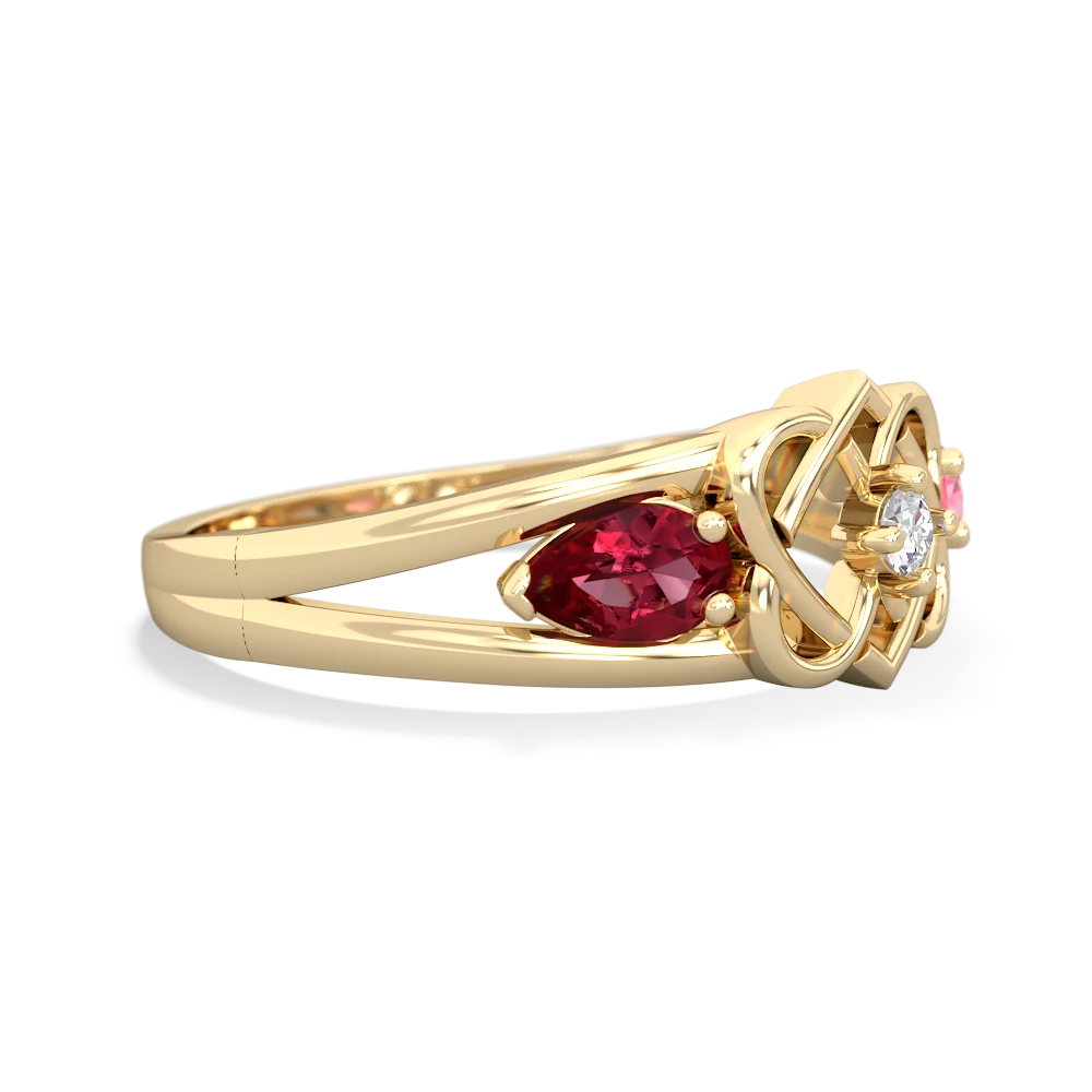 Lab Ruby Hearts Intertwined 14K Yellow Gold ring R5880