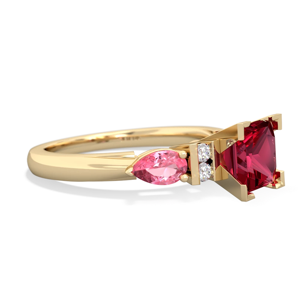 Lab Ruby 6Mm Princess Eternal Embrace Engagement 14K Yellow Gold ring C2002
