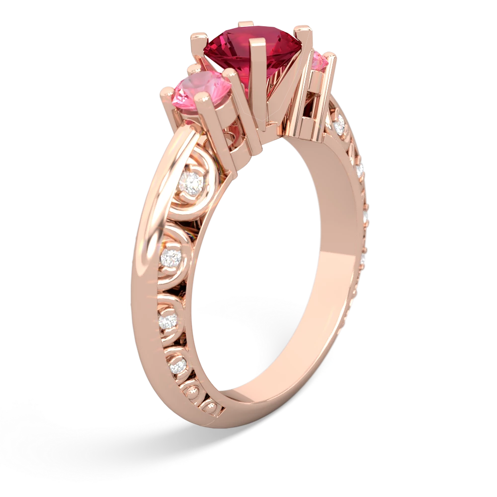 Lab Ruby Art Deco Eternal Embrace Engagement 14K Rose Gold ring C2003