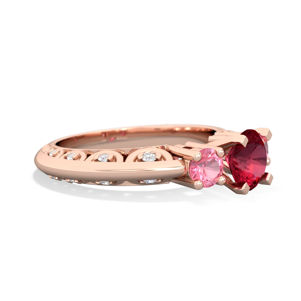 Lab Ruby Art Deco Eternal Embrace Engagement 14K Rose Gold ring C2003