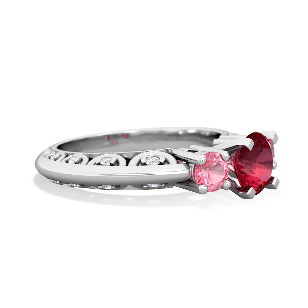 Lab Ruby Art Deco Eternal Embrace Engagement 14K White Gold ring C2003