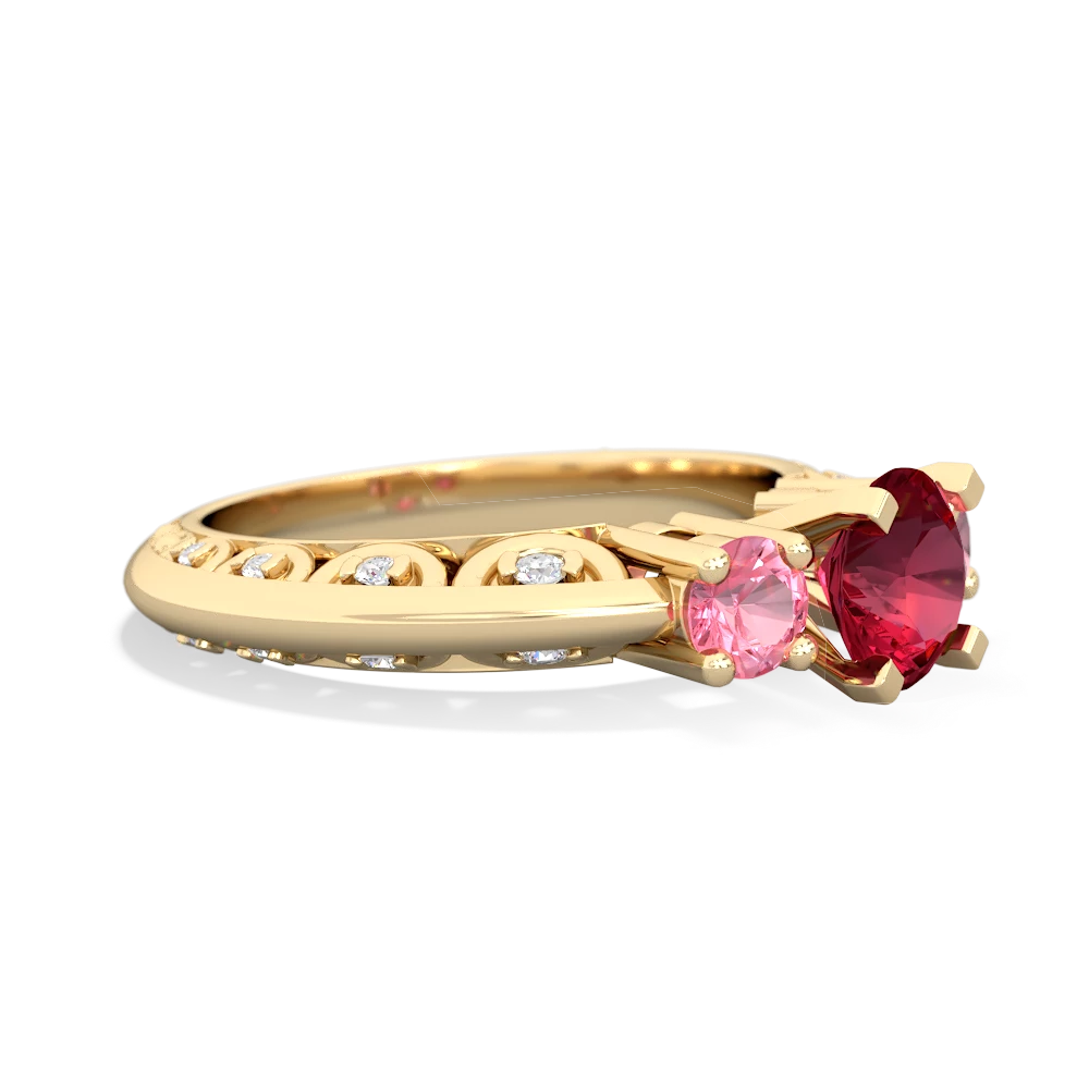 Lab Ruby Art Deco Eternal Embrace Engagement 14K Yellow Gold ring C2003