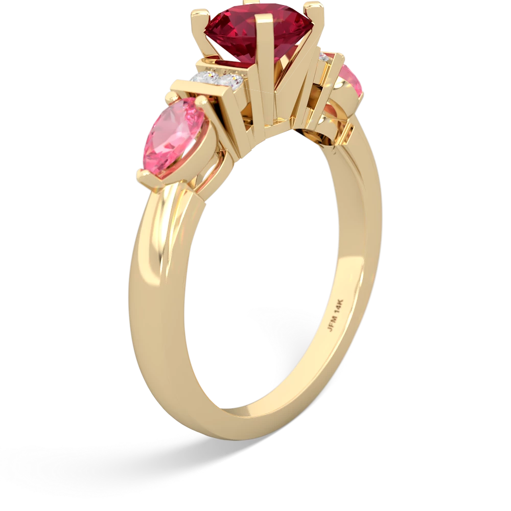 Lab Ruby 6Mm Round Eternal Embrace Engagement 14K Yellow Gold ring R2005