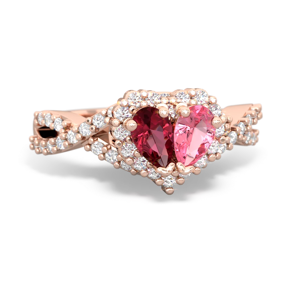 Lab Ruby Diamond Twist 'One Heart' 14K Rose Gold ring R2640HRT