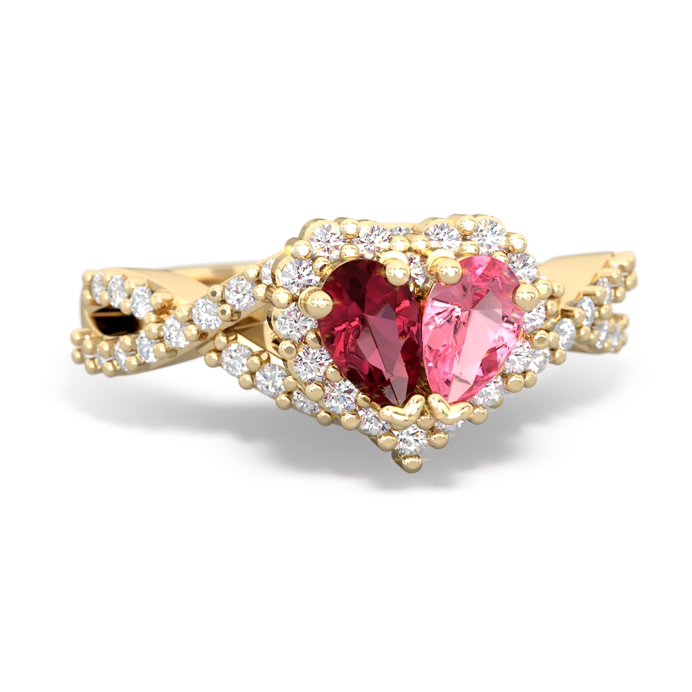 Lab Ruby Diamond Twist 'One Heart' 14K Yellow Gold ring R2640HRT