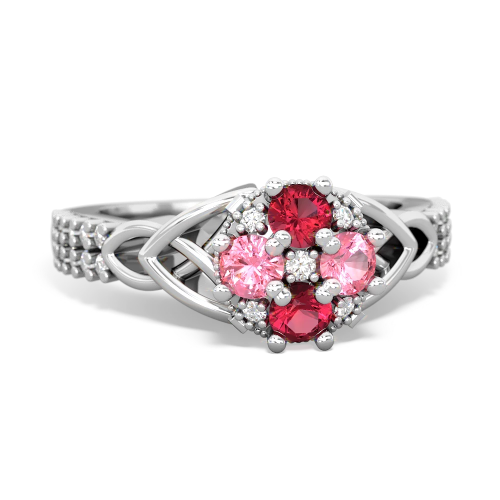 Lab Ruby Celtic Knot Cluster Engagement 14K White Gold ring R26443RD