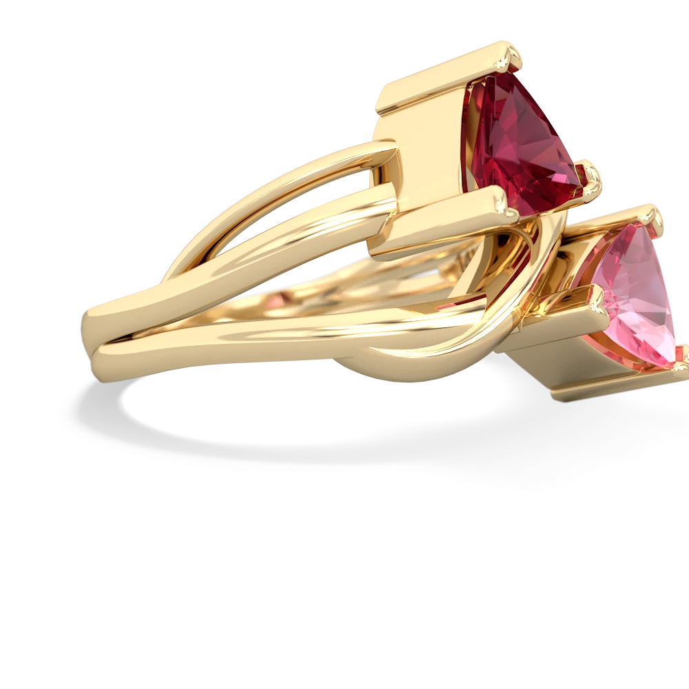 Lab Ruby Split Band Swirl 14K Yellow Gold ring R2341