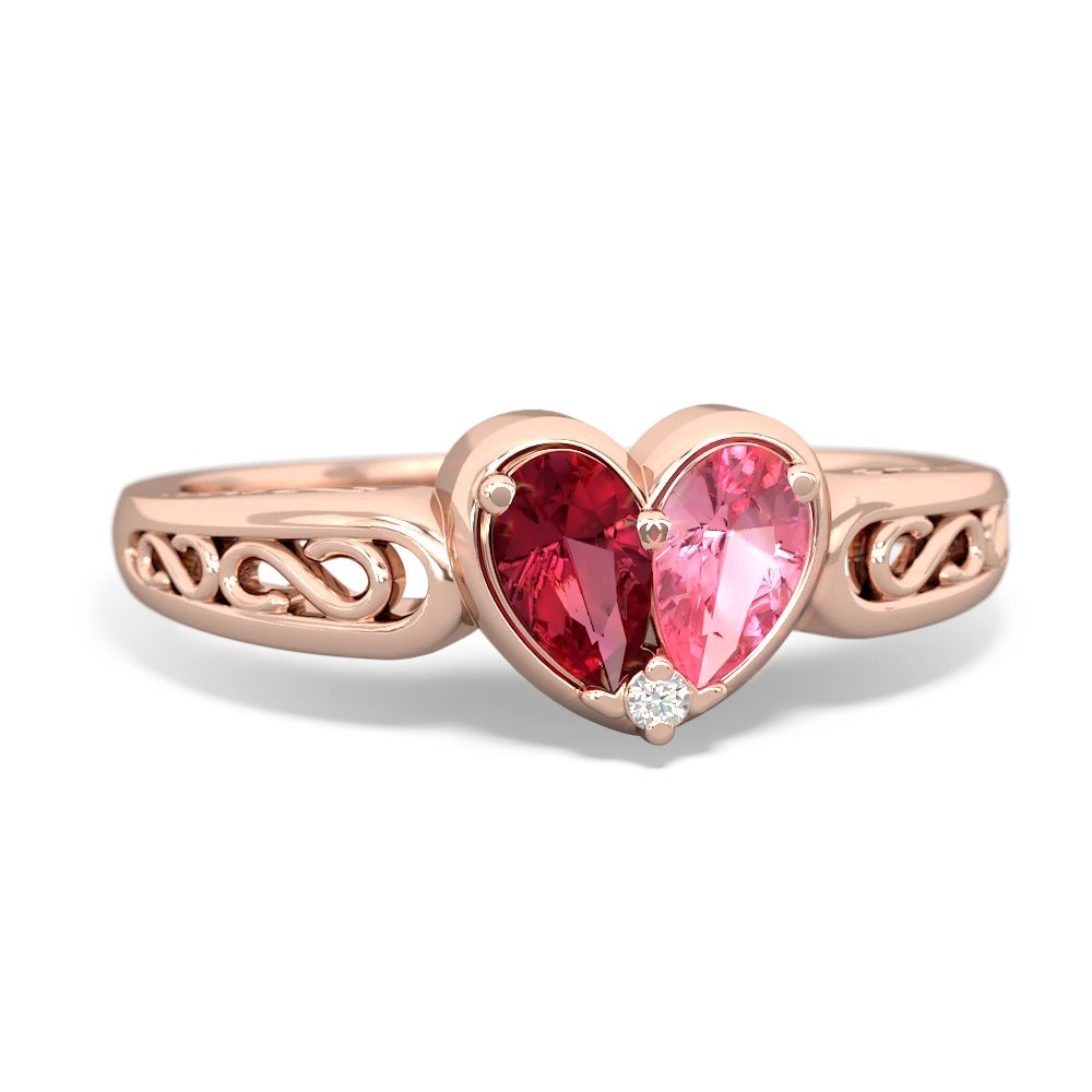 Lab Ruby Filligree 'One Heart' 14K Rose Gold ring R5070