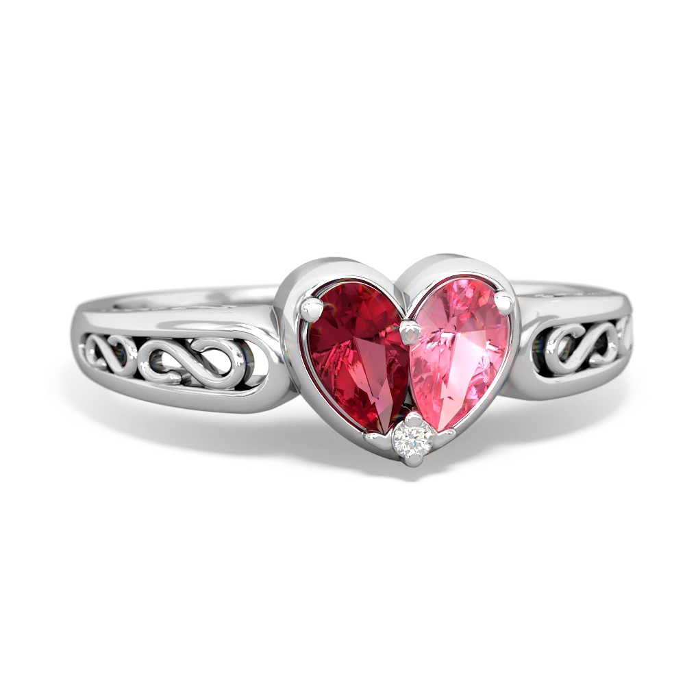 Lab Ruby Filligree 'One Heart' 14K White Gold ring R5070