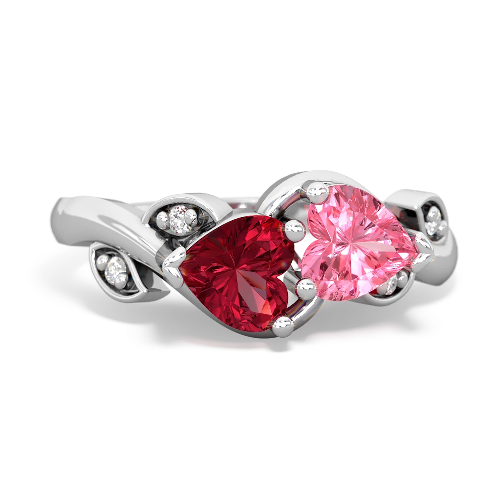 Lab Ruby Floral Elegance 14K White Gold ring R5790