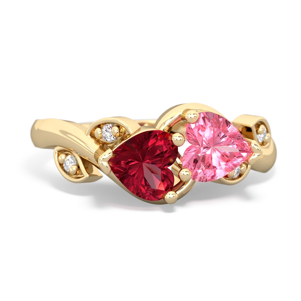 Lab Ruby Floral Elegance 14K Yellow Gold ring R5790