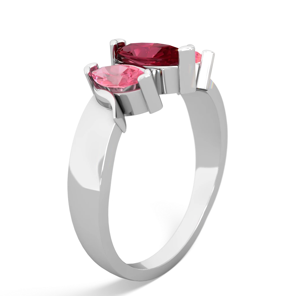 Lab Ruby Three Peeks 14K White Gold ring R2433