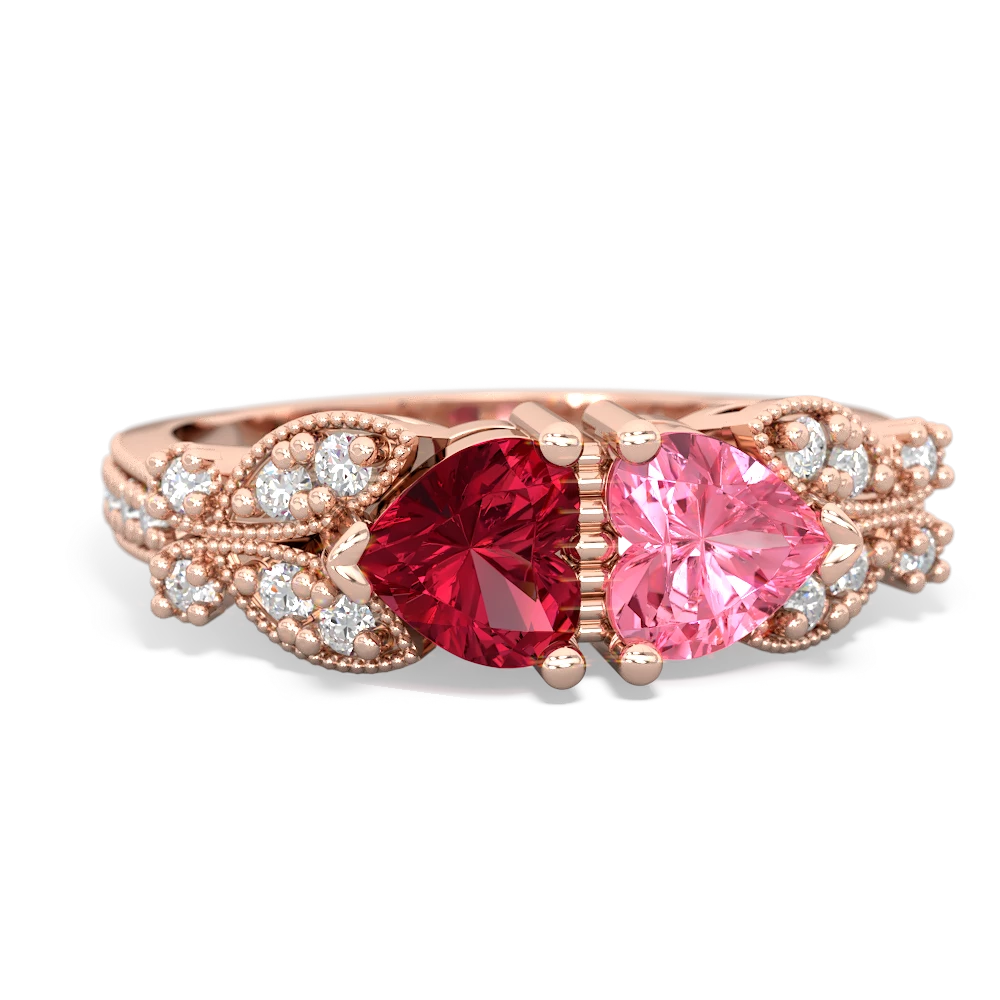 Lab Ruby Diamond Butterflies 14K Rose Gold ring R5601