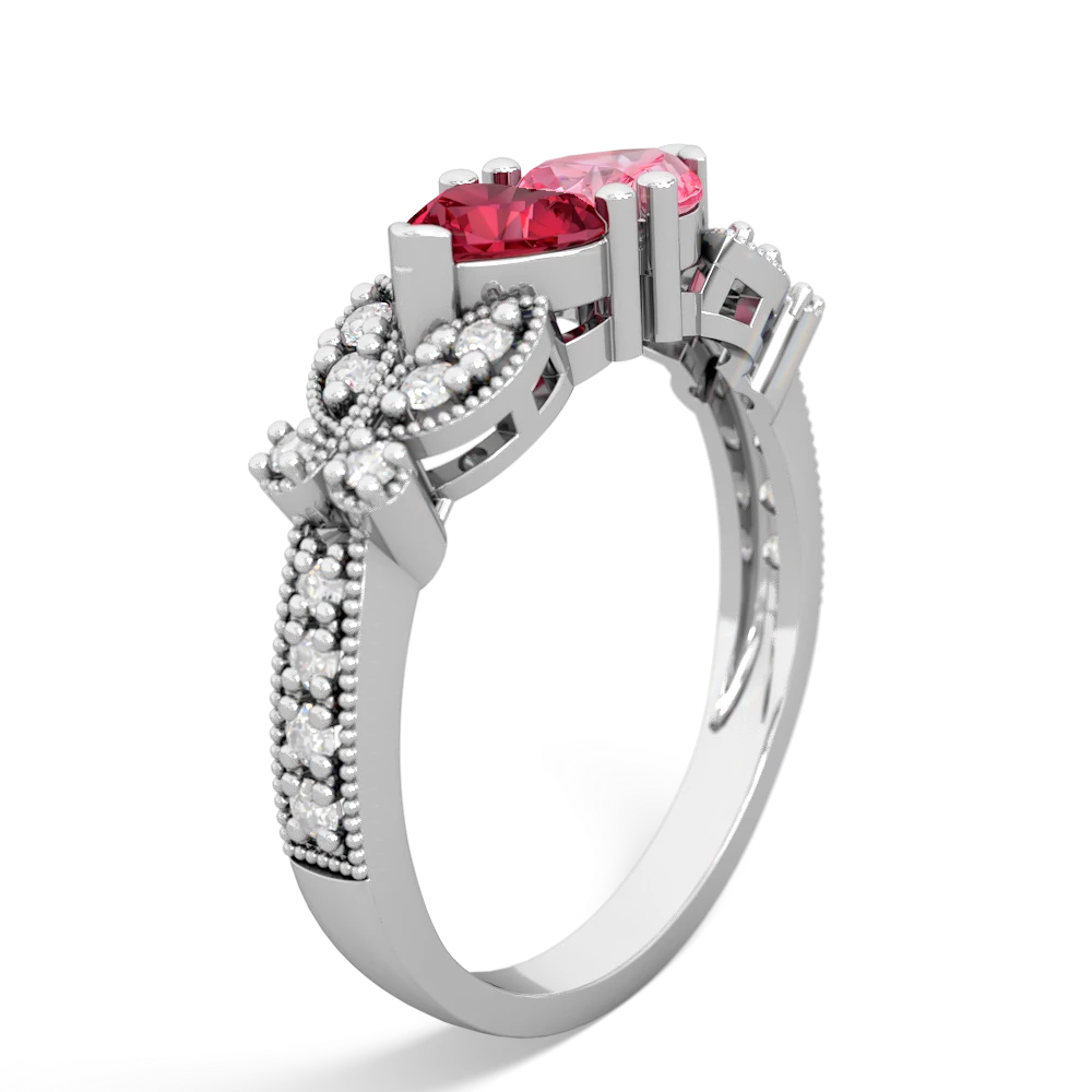 Lab Ruby Diamond Butterflies 14K White Gold ring R5601