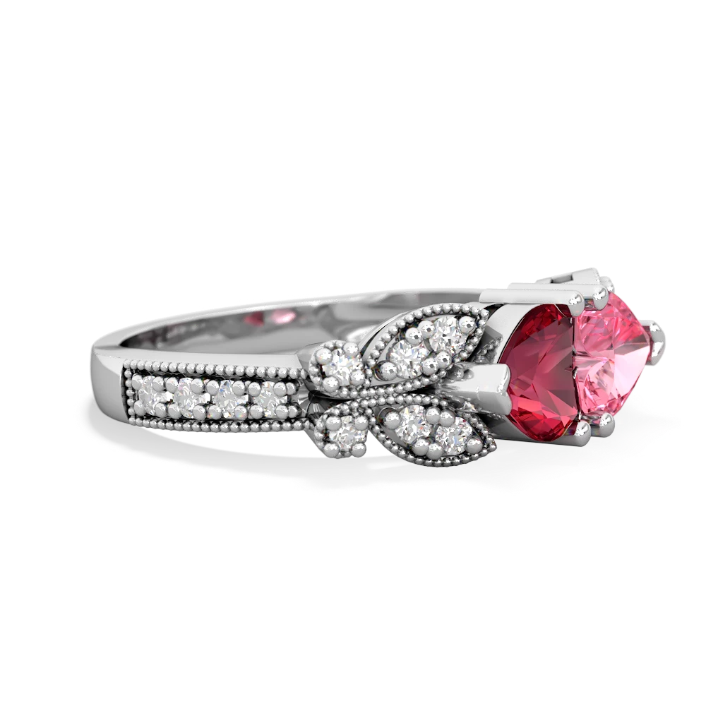 Lab Ruby Diamond Butterflies 14K White Gold ring R5601