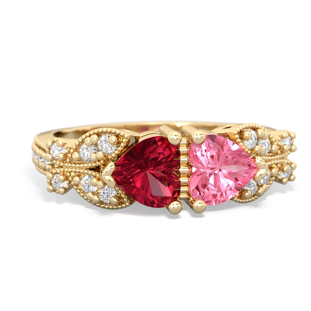 Lab Ruby Diamond Butterflies 14K Yellow Gold ring R5601