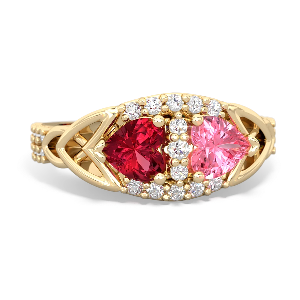 Lab Ruby Sparkling Celtic Knot 14K Yellow Gold ring R2645