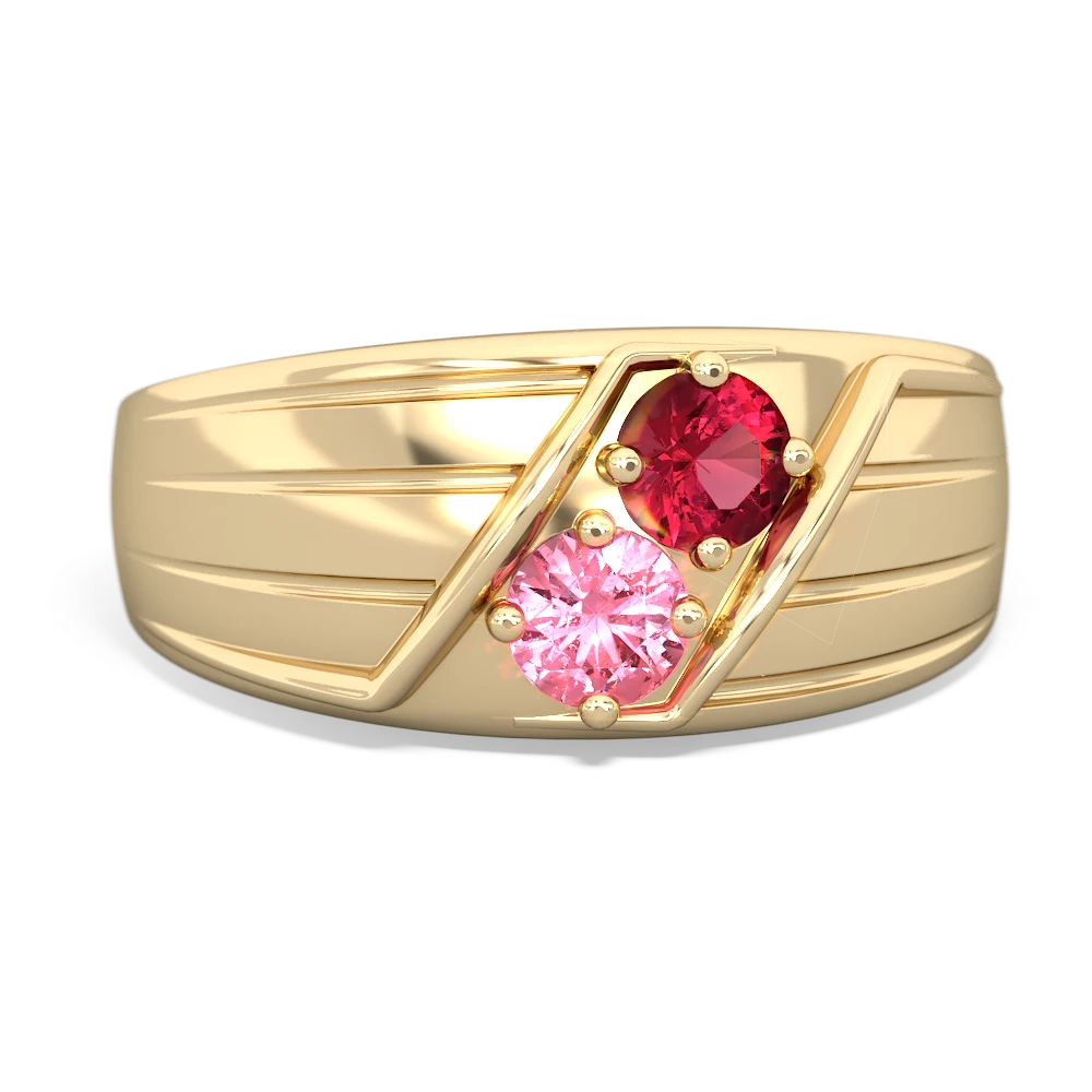 Lab Ruby Men's Streamline 14K Yellow Gold ring R0460