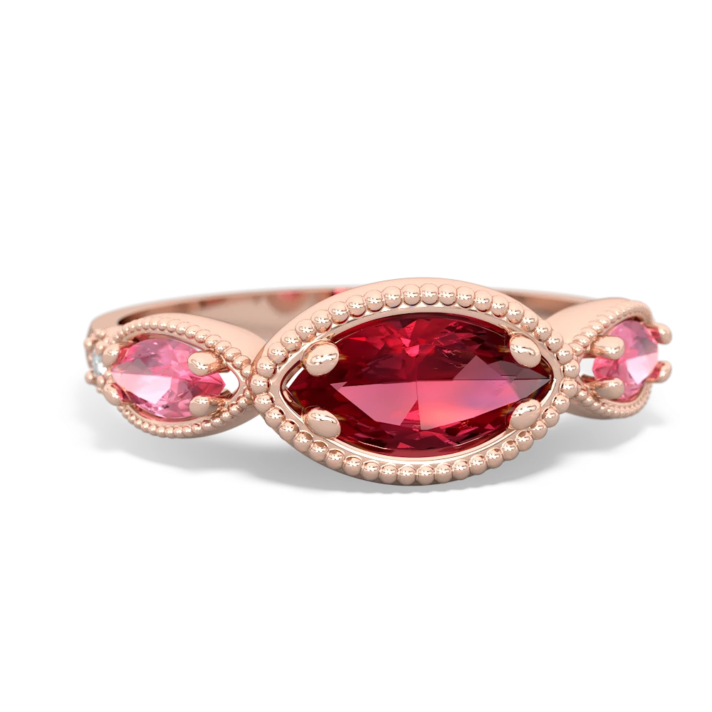 Lab Ruby Milgrain Marquise 14K Rose Gold ring R5700