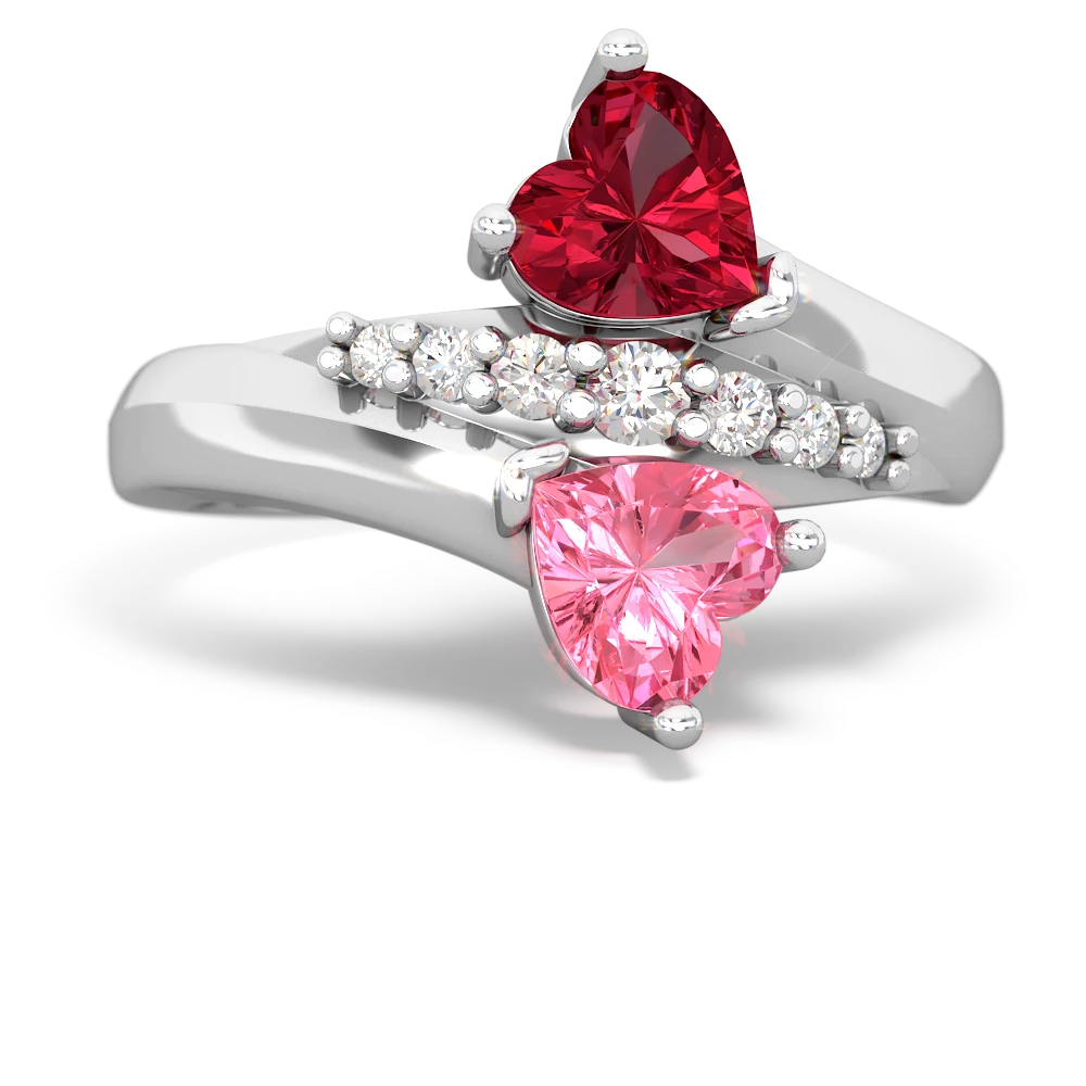 Lab Ruby Heart To Heart 14K White Gold ring R2064