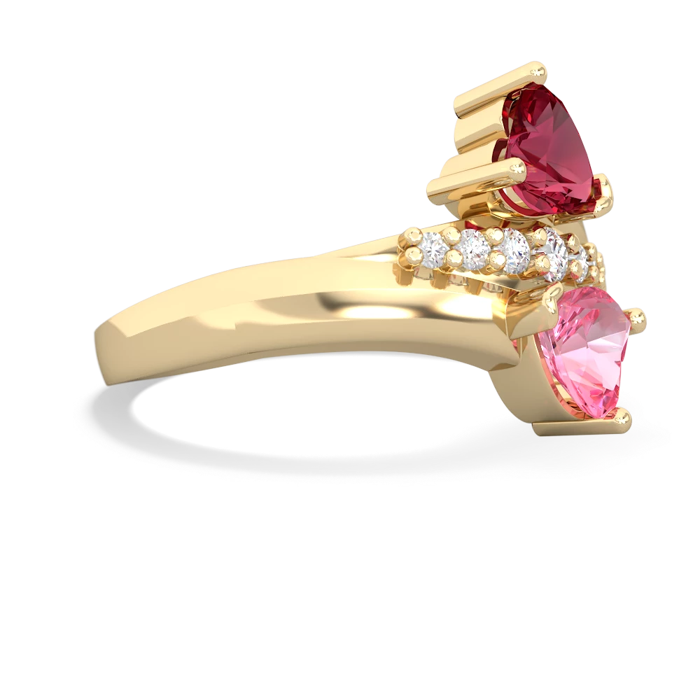 Lab Ruby Heart To Heart 14K Yellow Gold ring R2064