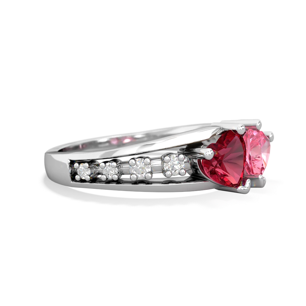 Lab Ruby Heart To Heart 14K White Gold ring R3342