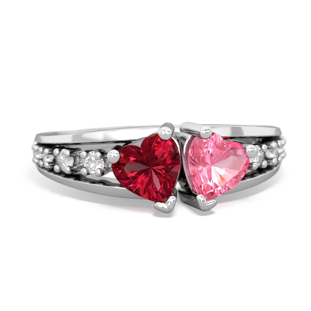 Lab Ruby Heart To Heart 14K White Gold ring R3342