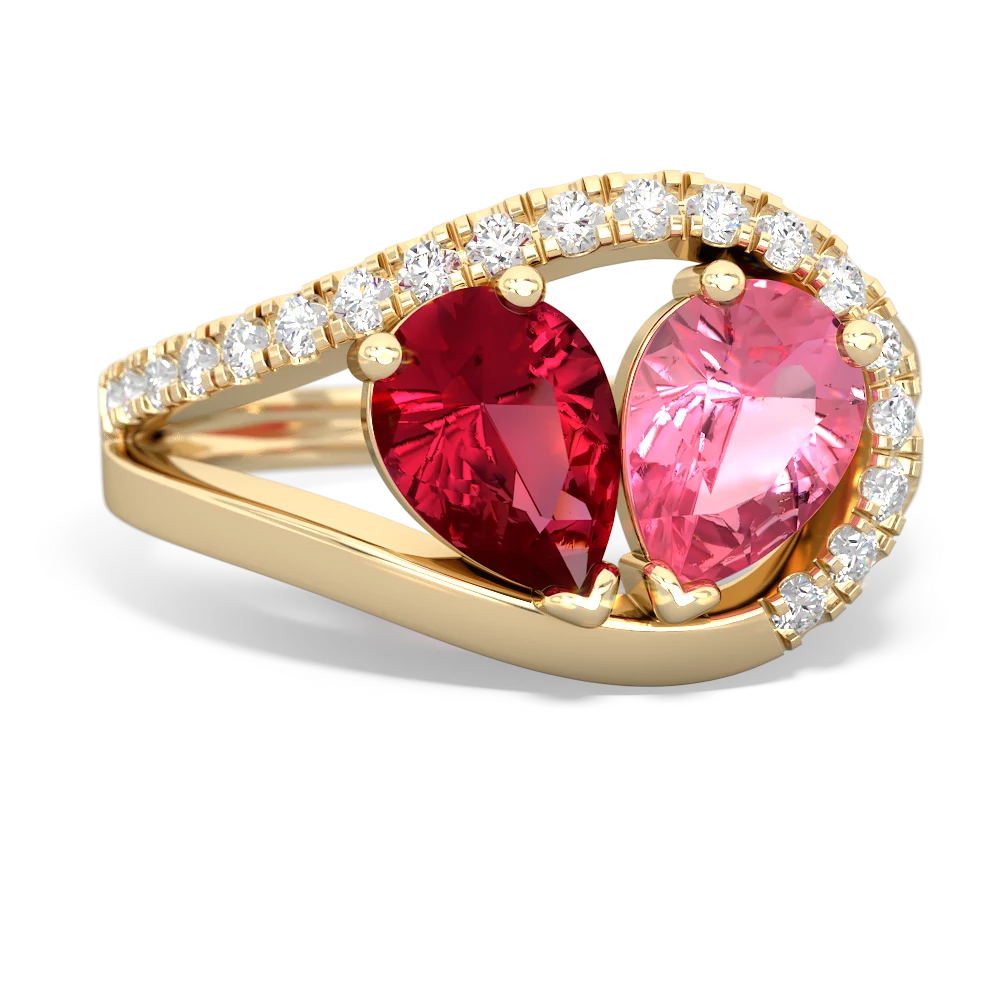 Lab Ruby Nestled Heart Keepsake 14K Yellow Gold ring R5650