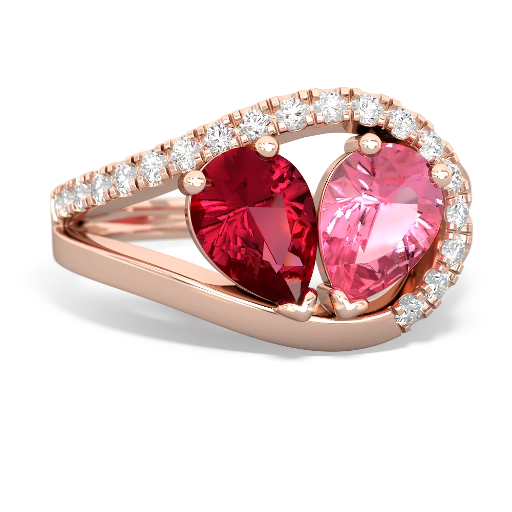 Lab Ruby Nestled Heart Keepsake 14K Rose Gold ring R5650