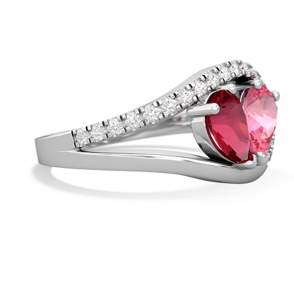 Lab Ruby Nestled Heart Keepsake 14K White Gold ring R5650