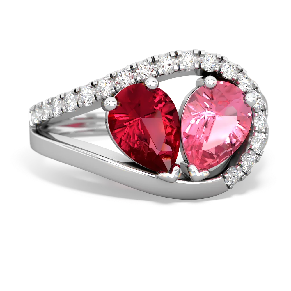 Lab Ruby Nestled Heart Keepsake 14K White Gold ring R5650