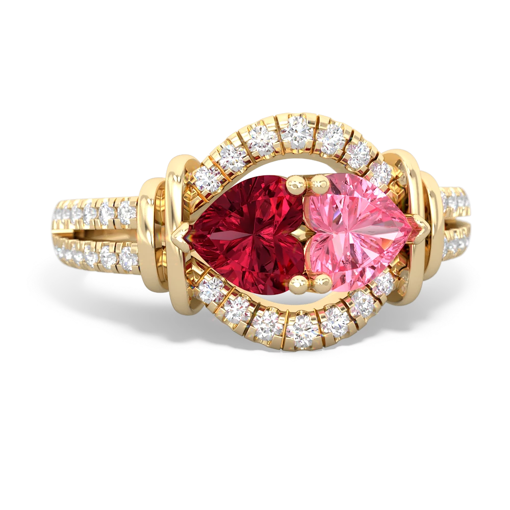 Lab Ruby Art-Deco Keepsake 14K Yellow Gold ring R5630