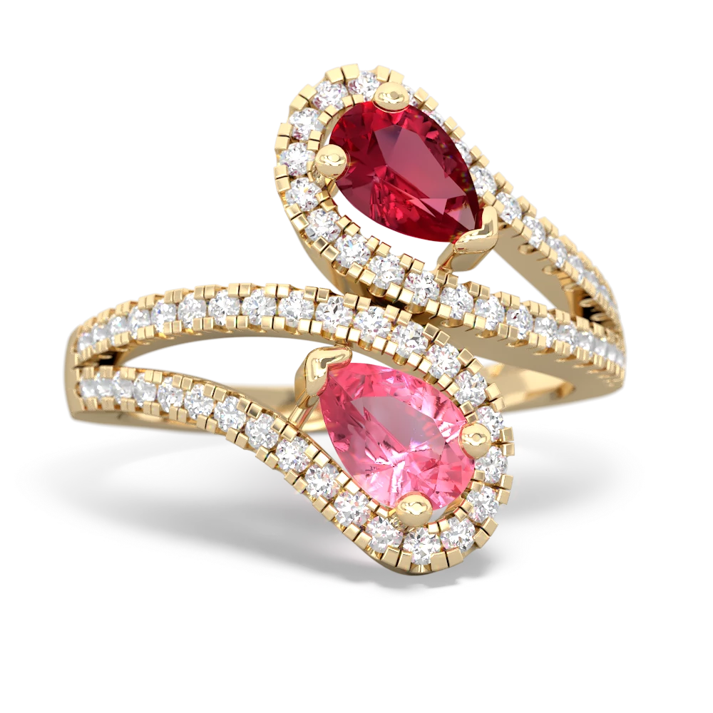 Lab Ruby Diamond Dazzler 14K Yellow Gold ring R3000