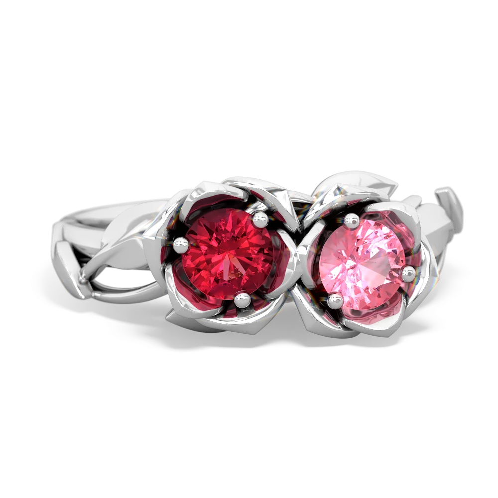 Lab Ruby Rose Garden 14K White Gold ring R5510