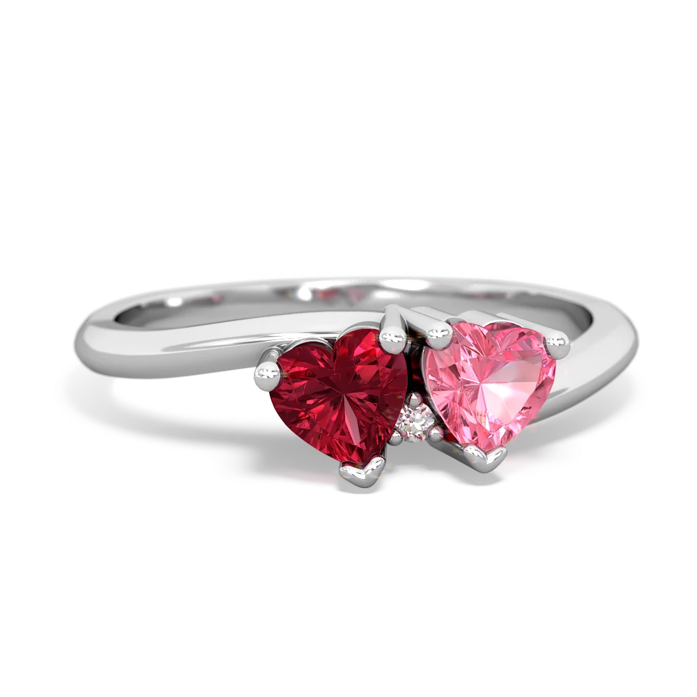 Lab Ruby Sweethearts 14K White Gold ring R5260