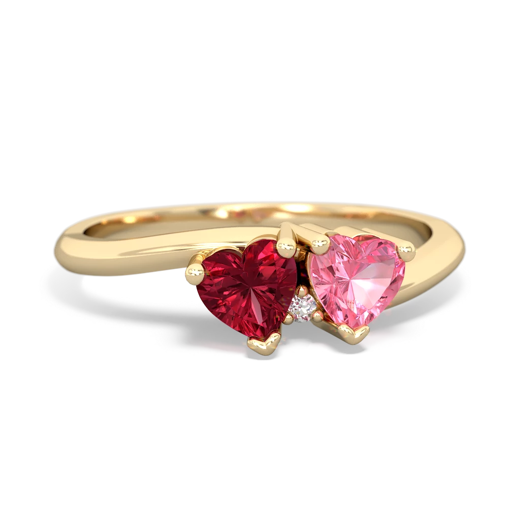 Lab Ruby Sweethearts 14K Yellow Gold ring R5260