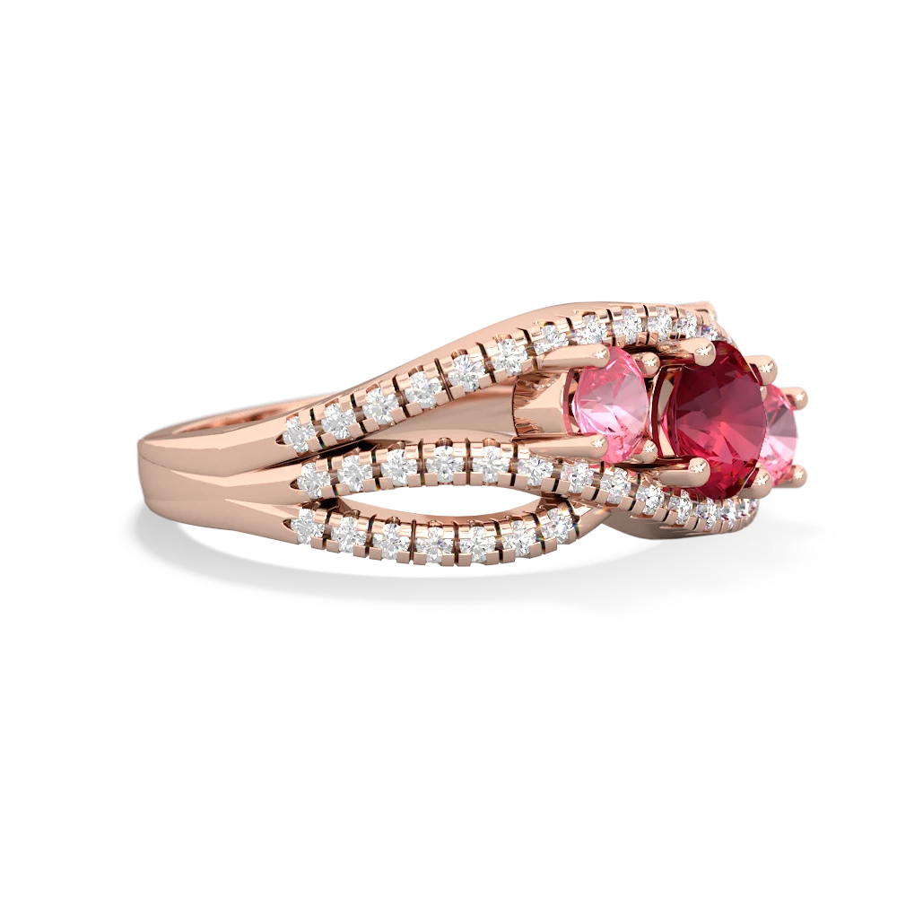 Lab Ruby Three Stone Aurora 14K Rose Gold ring R3080