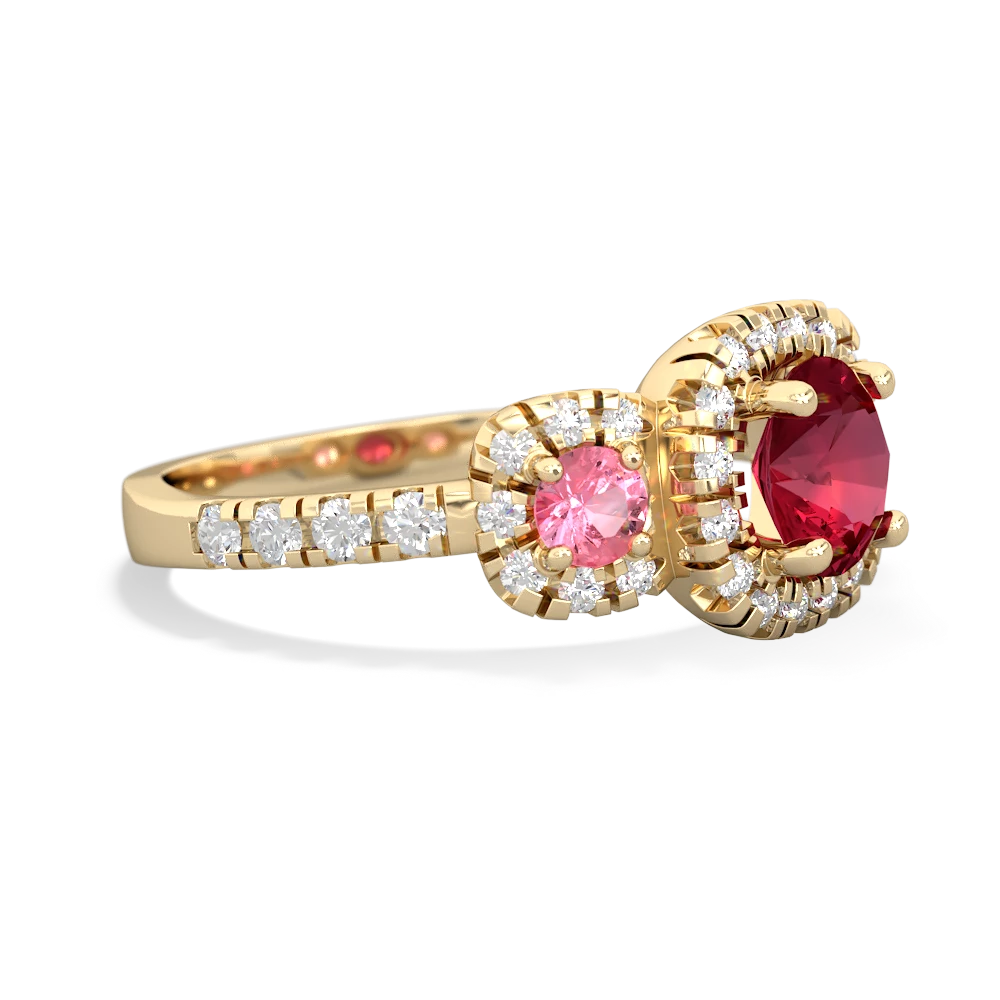 Lab Ruby Regal Halo 14K Yellow Gold ring R5350