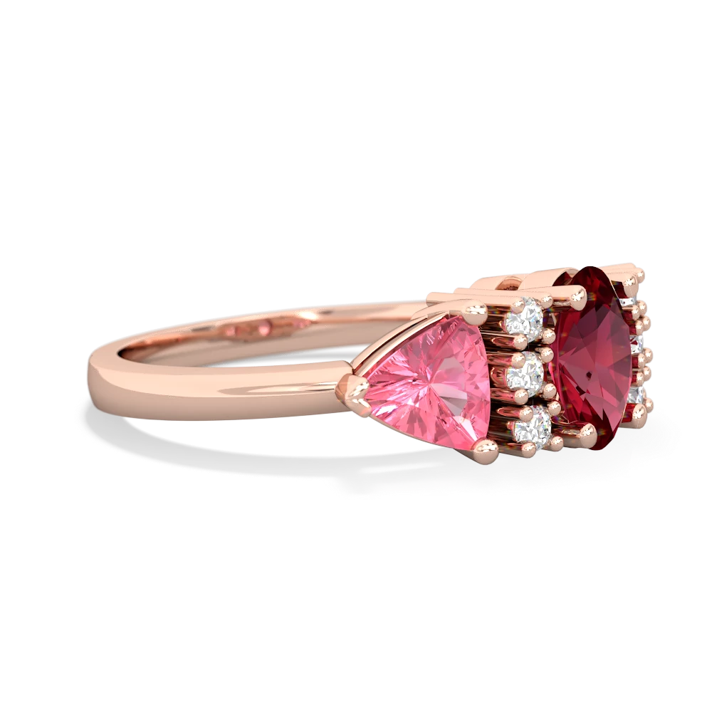 Lab Ruby Antique Style Three Stone 14K Rose Gold ring R2186