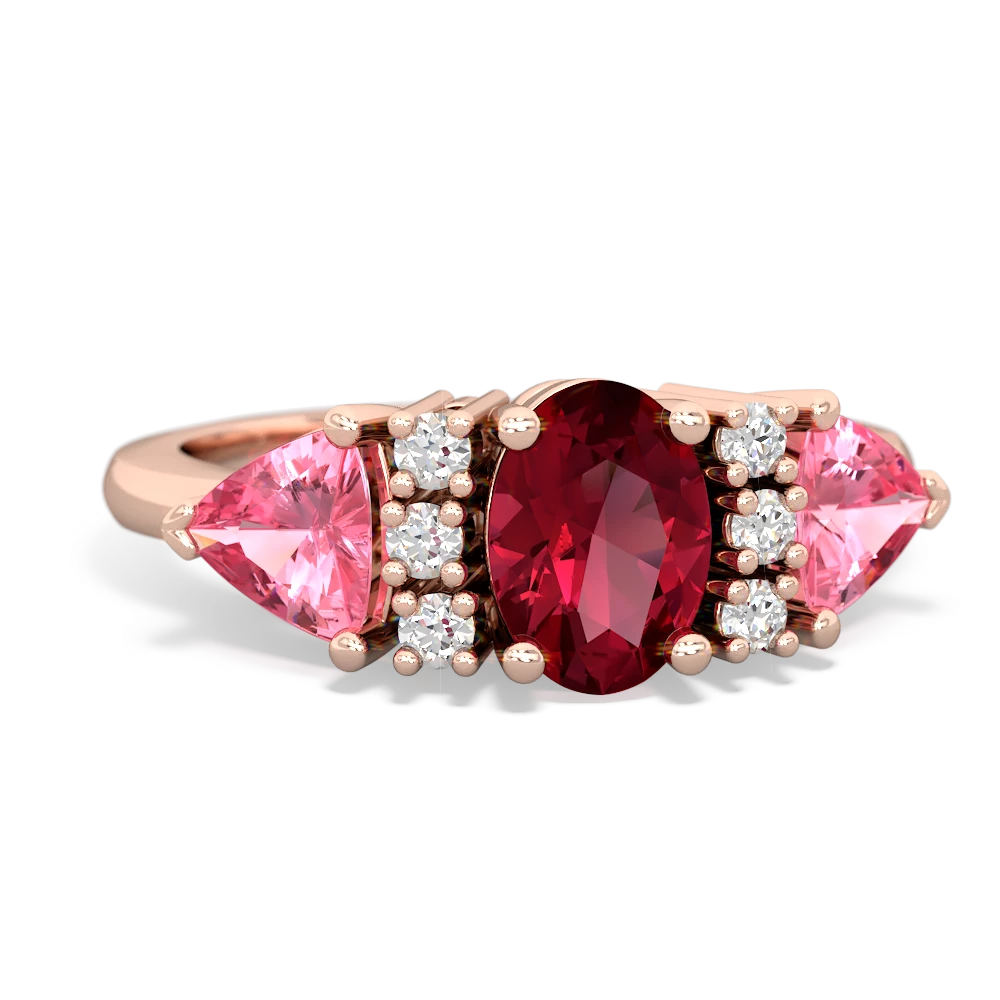 Lab Ruby Antique Style Three Stone 14K Rose Gold ring R2186