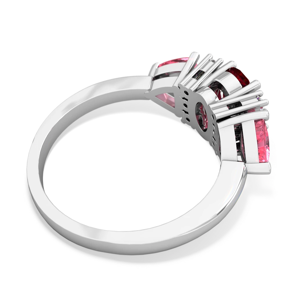 Lab Ruby Antique Style Three Stone 14K White Gold ring R2186