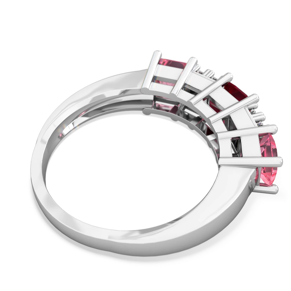 Lab Ruby Three Stone Diamond Cluster 14K White Gold ring R2592