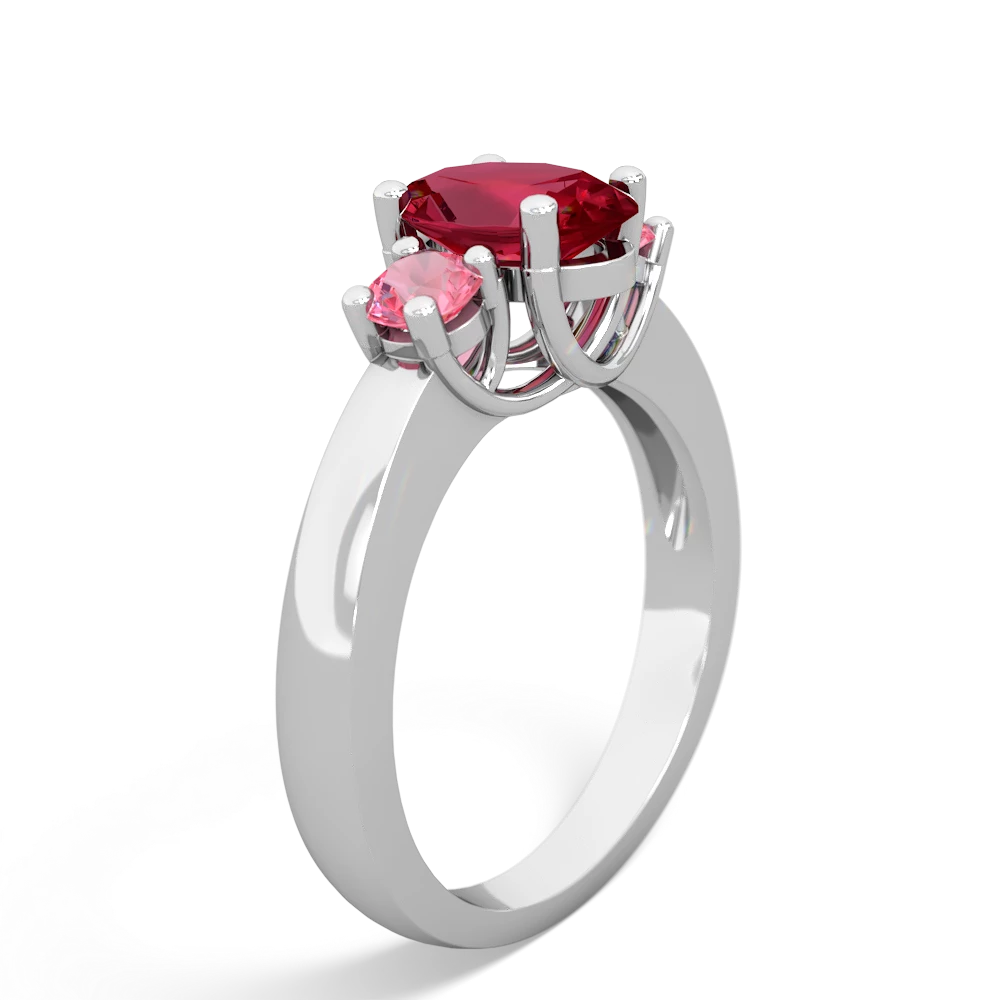 Lab Ruby Three Stone Oval Trellis 14K White Gold ring R4024