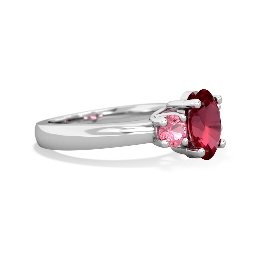 Lab Ruby Three Stone Oval Trellis 14K White Gold ring R4024